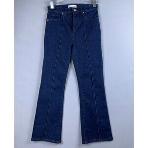 Loft The Kick Crop Jeans Womens Size 24/00 Pintuck Mid Rise Dark Wash Blue